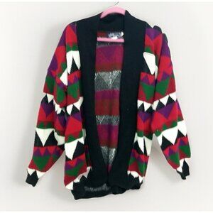 JJ Browne Vtg 80's Women’s USA Front Cardigan Sweater Hearts, Sz Large